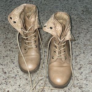 Brown leather combat boots